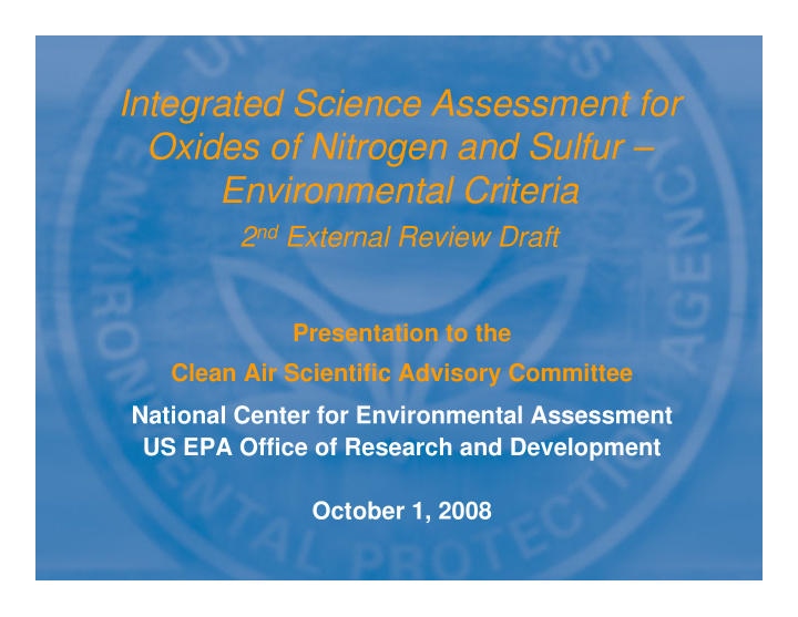 integrated science assessment for oxides of nitrogen and