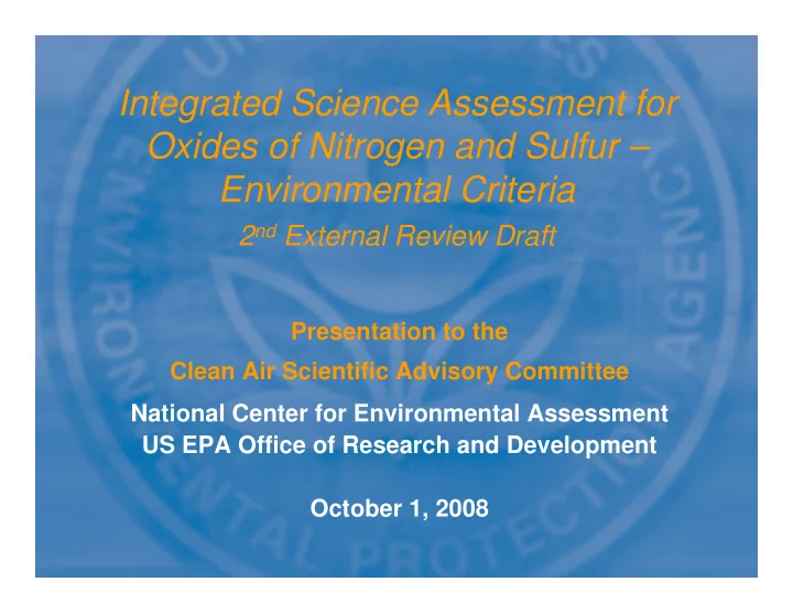 integrated science assessment for oxides of nitrogen and