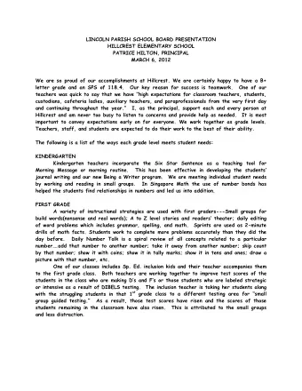 LINCOLN PARISH SCHOOL BOARD PRESENTATION  HILLCREST ELEMENTARY SCHOOL  PATRICE HILTON, PRINCIPAL