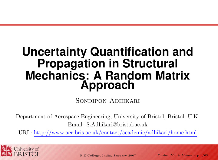 uncertainty quantification and propagation in structural