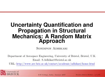 Uncertainty Quantification and  Propagation in Structural  Mechanics: A Random Matrix  Approach