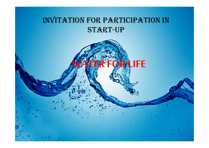 water for life develop a competitive technology for