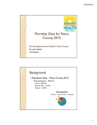 Mortality Data for Pasco  County, 2015  Florida Department of Health in Pasco County  By Laike