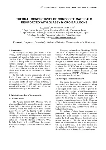 THERMAL CONDUCTIVITY OF COMPOSITE MATERIALS  REINFORCED WITH GLASSY MICRO BALLOONS Y. Ozawa 1* , M.