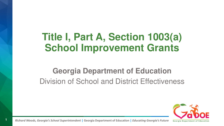 title i part a section 1003 a school improvement grants