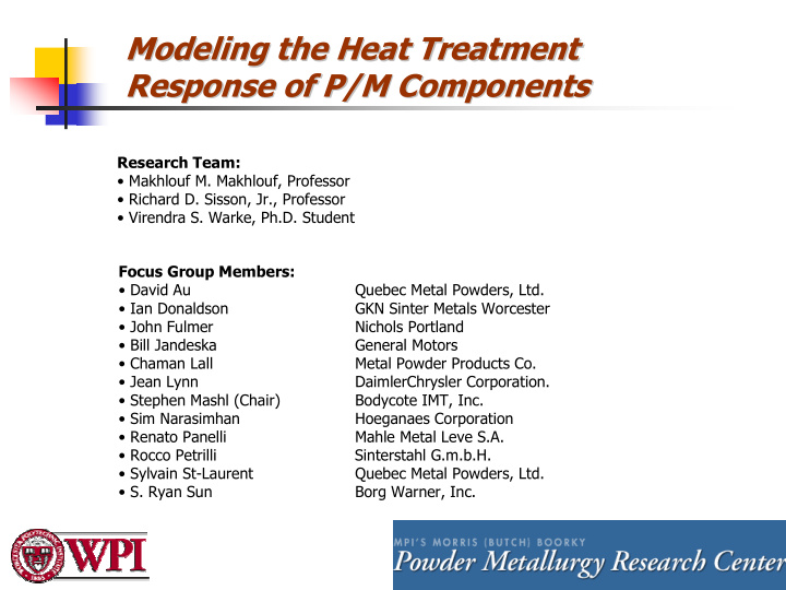 modeling the heat treatment modeling the heat treatment