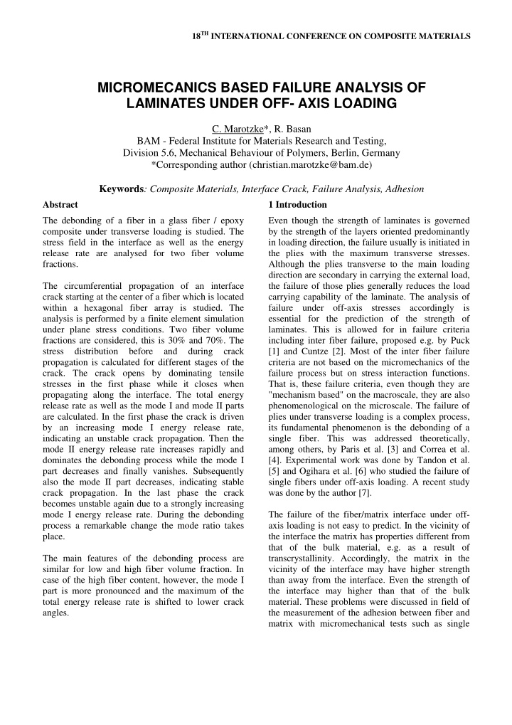 micromecanics based failure analysis of laminates under