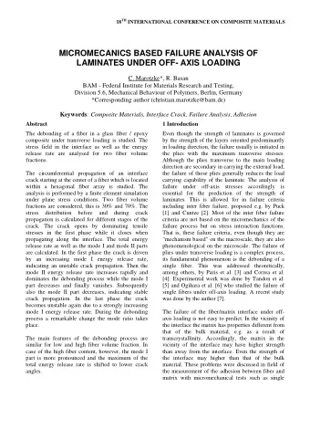 MICROMECANICS BASED FAILURE ANALYSIS OF  LAMINATES UNDER OFF- AXIS LOADING  C. Marotzke*, R. Basan