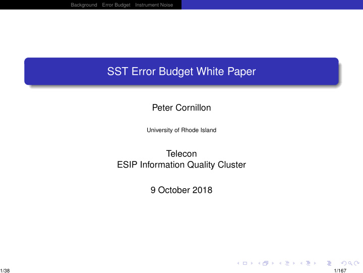 sst error budget white paper