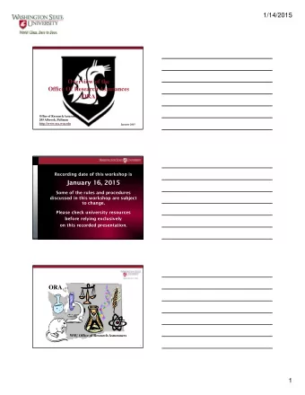 1/14/2015  Overview of the  Office Of Research Assurances  (ORA)  Office of Research Assurances