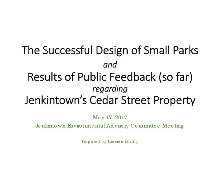 the successful design of small parks