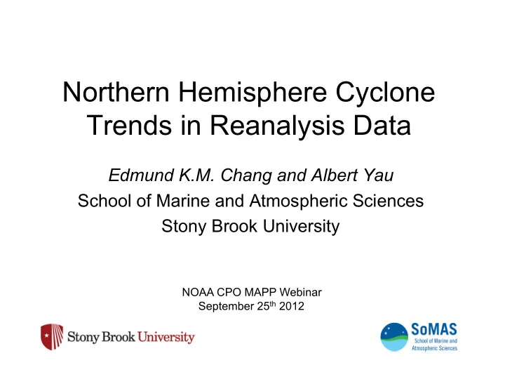 northern hemisphere cyclone trends in reanalysis data