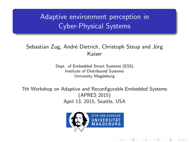 adaptive environment perception in cyber physical systems