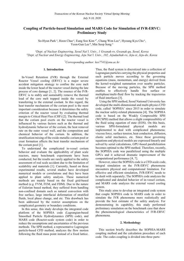 coupling of particle based simulation and mars code for