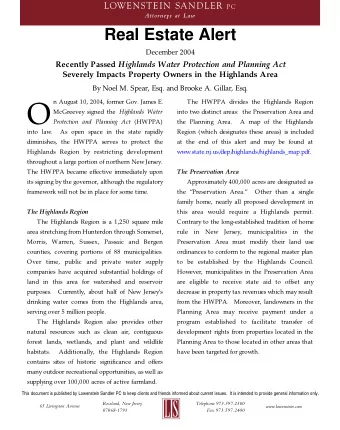 O McGreevey signed the Highlands Water  into two distinct areas:  the Preservation Area and
