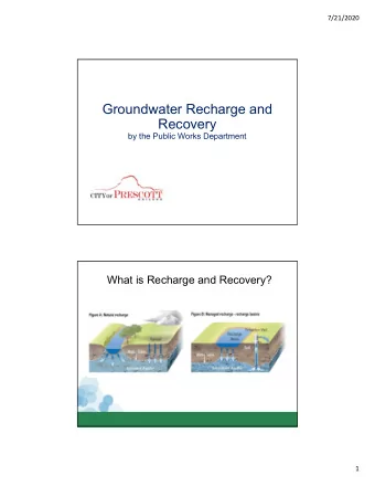 Groundwater Recharge and  Recovery  by the Public Works Department  What is Recharge and Recovery?