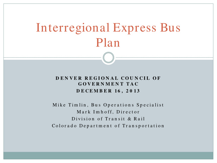 interregional express bus plan