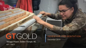 INVESTOR PRESENTATION  December 2019  Tatogga Project, Golden Triangle, BC  GTT : TSX-V Cautionary