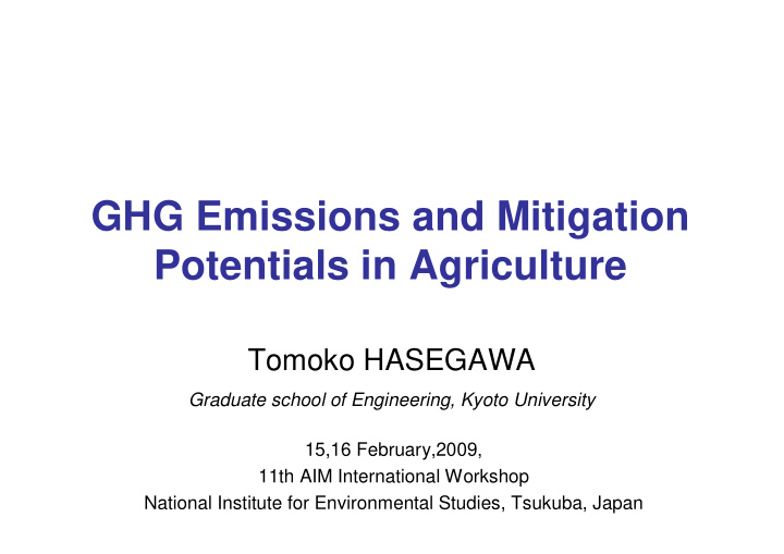 ghg emissions and mitigation potentials in agriculture