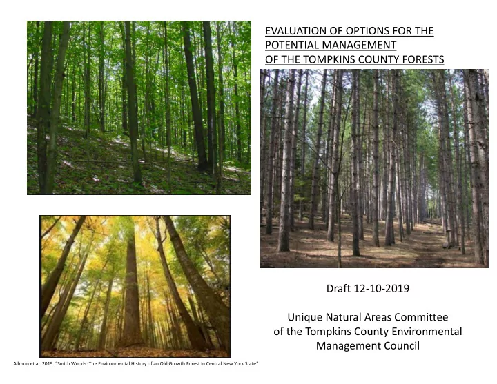 evaluation of options for the potential management of the