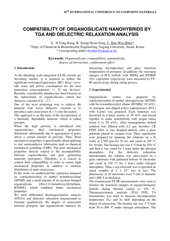 compatibility of organosilicate nanohybrids by tga and