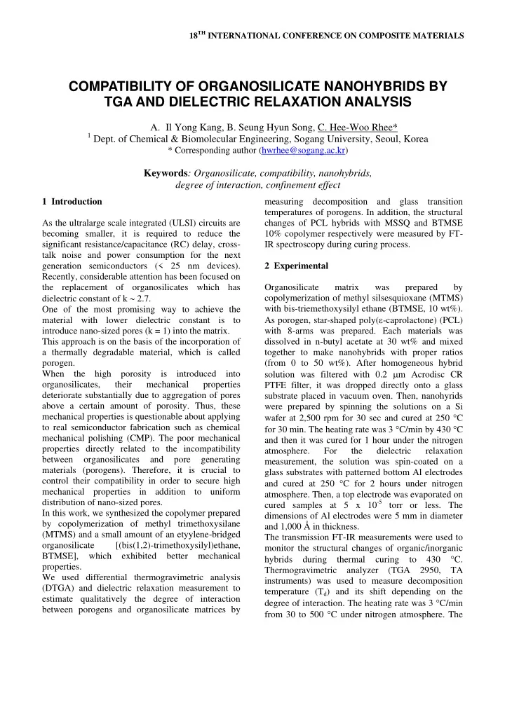 compatibility of organosilicate nanohybrids by tga and