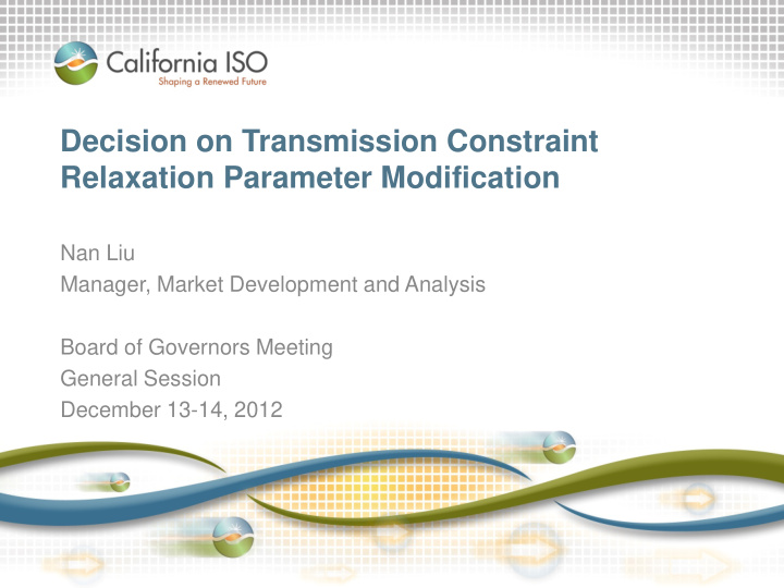 decision on transmission constraint relaxation parameter