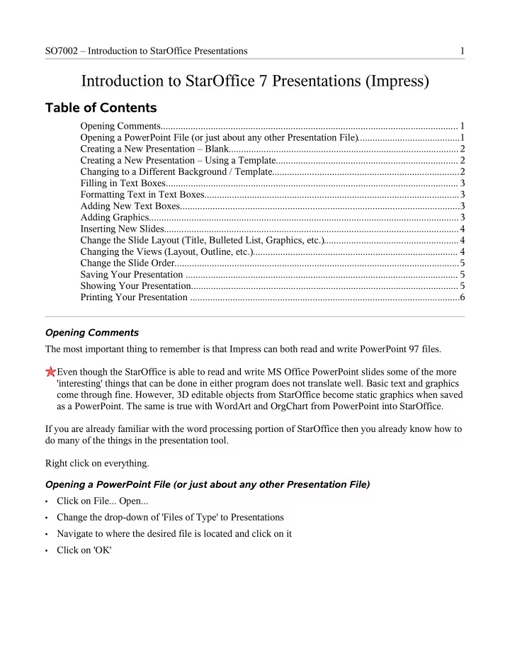 introduction to staroffice 7 presentations impress