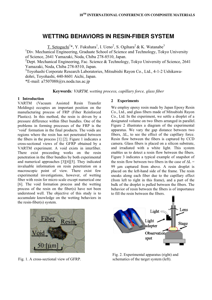 wetting behaviors in resin fiber system