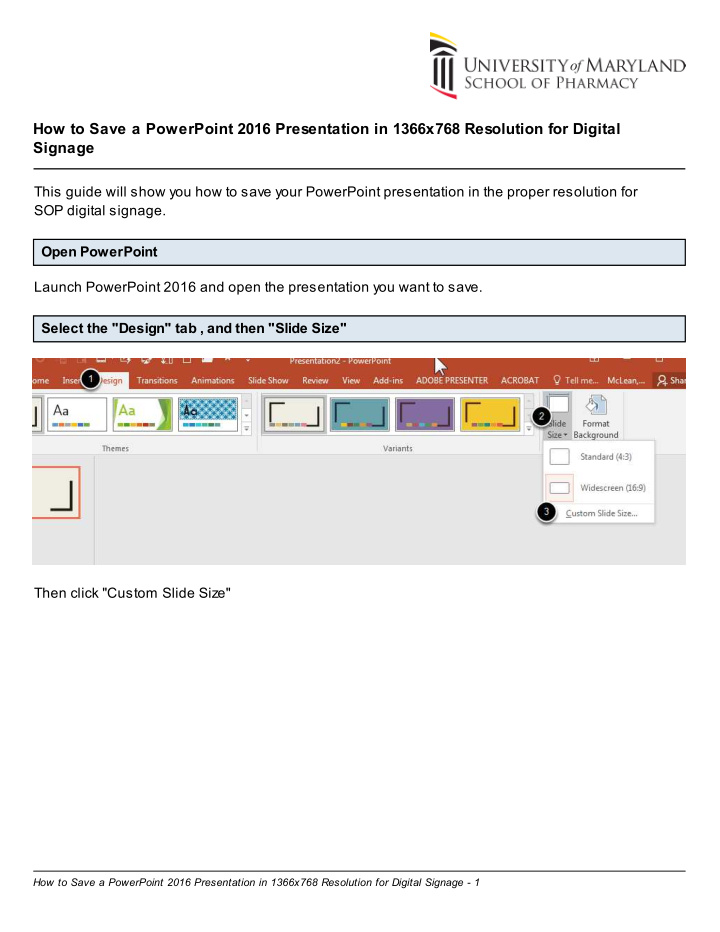 how to save a powerpoint 2016 presentation in 1366x768