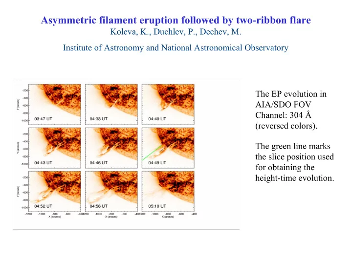 asymmetric filament eruption followed by two ribbon flare
