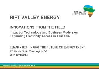 RIFT VALLEY ENERGY  INNOVATIONS FROM THE FIELD  Impact of Technology and Business Models on