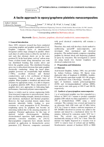 A facile approach to epoxy/graphene platelets nanocomposites  Authors Initials I. Zaman 1, 2 ,