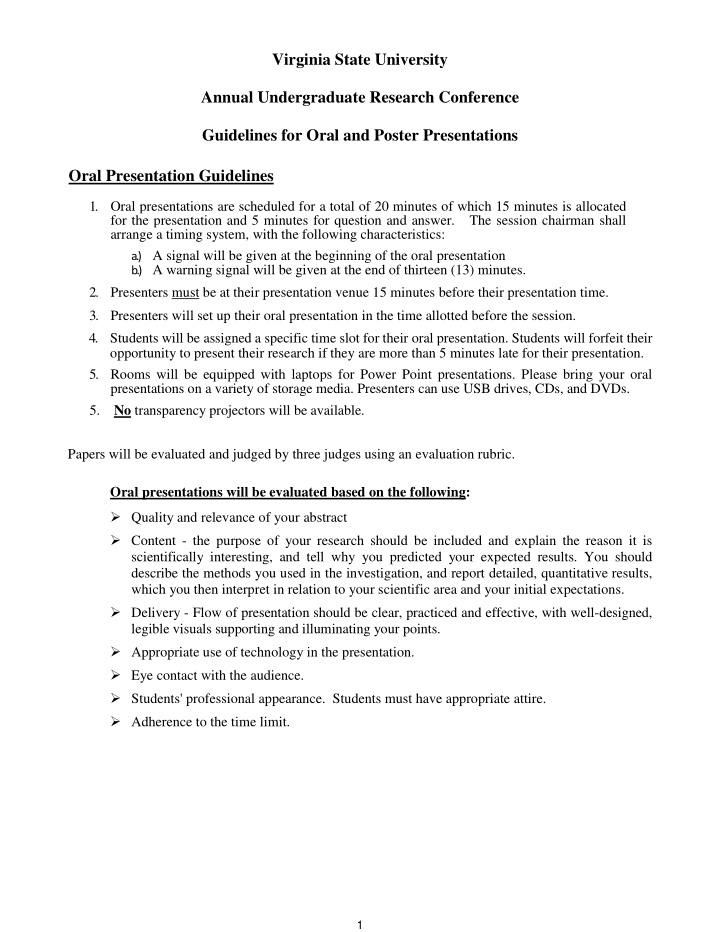oral presentation guidelines 1 oral presentations are