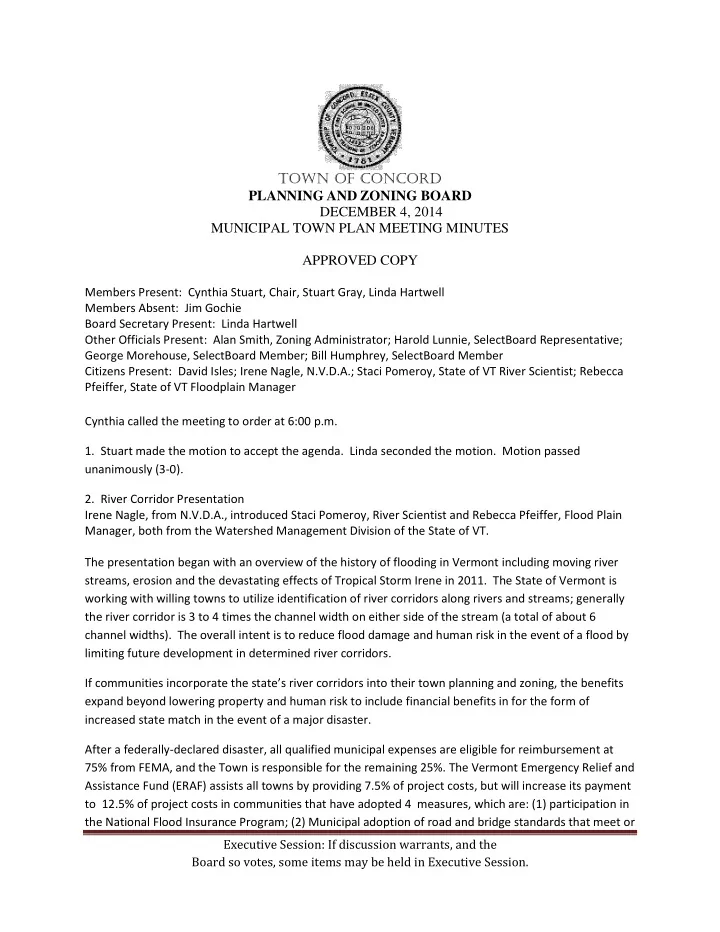 town of concord planning and zoning board december 4 2014