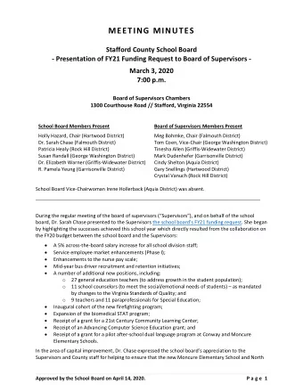 MEETING MINUTES  Stafford County School Board  - Presentation of FY21 Funding Request to Board of
