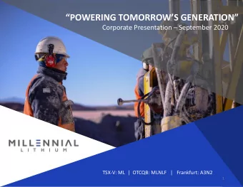 POWERING TOMORROWS GENERATION Corporate Presentation  September 2020  TSX-V: ML  |