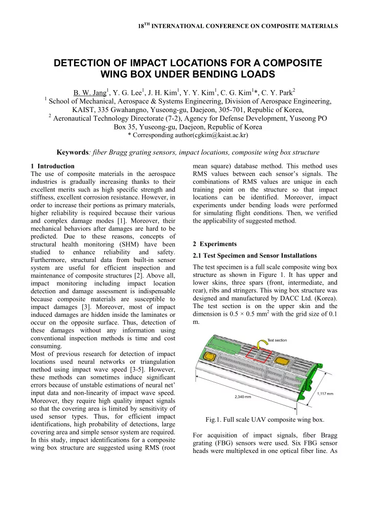 detection of impact locations for a composite wing box