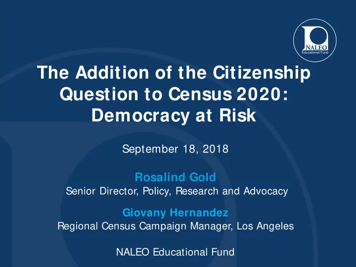 the addition of the citizenship question to census 2020