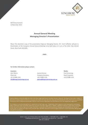 Annual General Meeting Managing Directors Presentation  Please find attached a copy of the