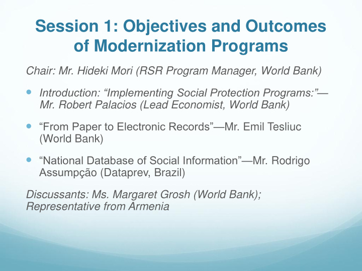 session 1 objectives and outcomes of modernization