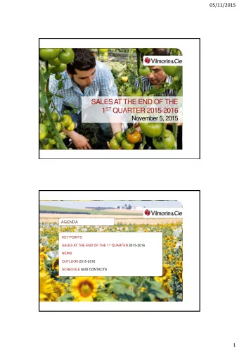 SALES AT THE END OF THE 1 ST QUARTER 2015-2016  November 5, 2015  AGENDA  KEY POINTS SALES AT THE