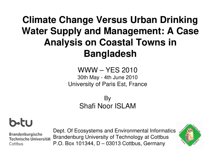 climate change versus urban drinking water supply and