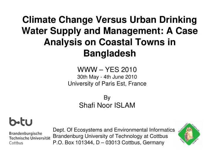 climate change versus urban drinking water supply and
