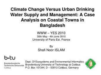 Climate Change Versus Urban Drinking  Water Supply and Management: A Case  Analysis on Coastal