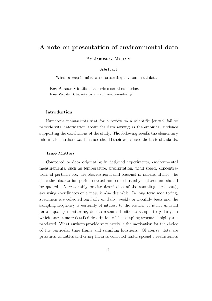 a note on presentation of environmental data