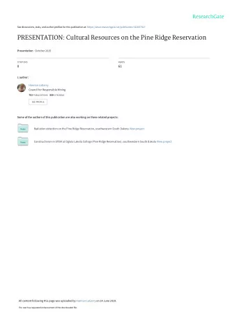 PRESENTATION: Cultural Resources on the Pine Ridge Reservation Presentation  October 2015