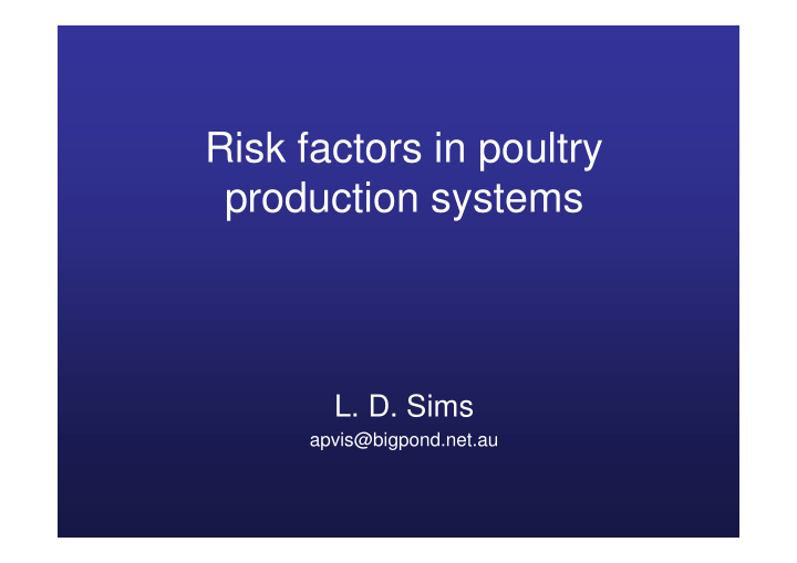 risk factors in poultry production systems