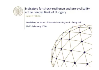 Indicators for shock  resilience and pro  cyclicality at the Central Bank of Hungary Gergely