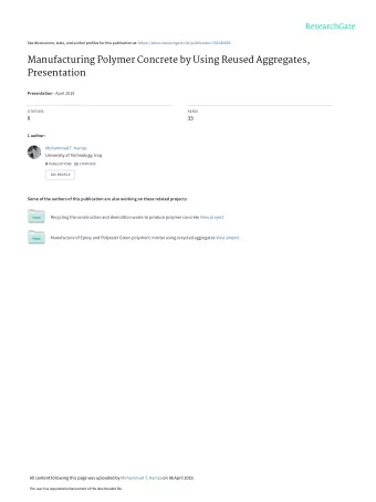 Manufacturing Polymer Concrete by Using Reused Aggregates,  Presentation Presentation  April 2019
